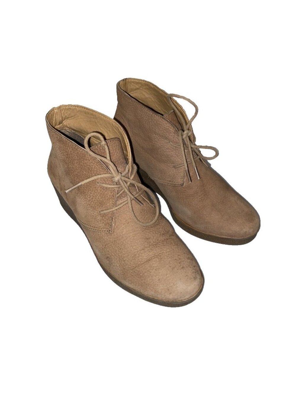 Lucky Brand Boots Womens 7.5 M Junes Desert Wedge Ankle Bootie Brown Leather